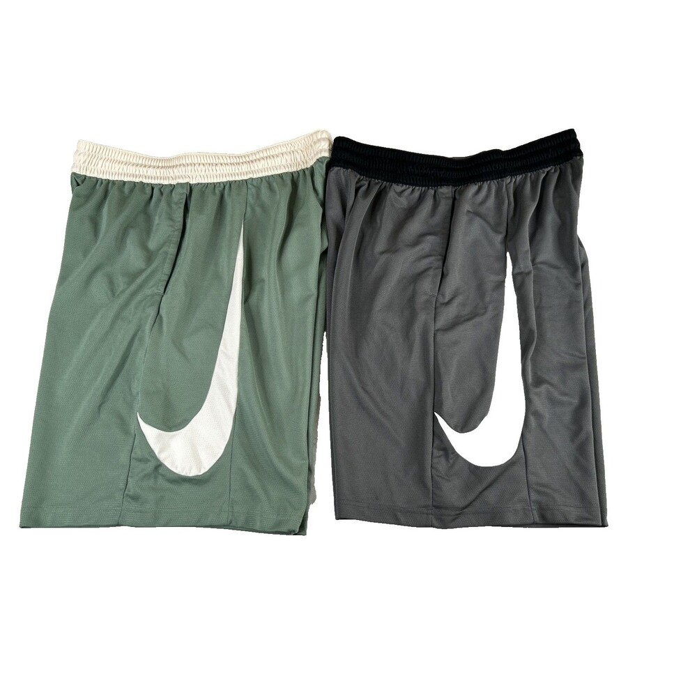 Lot (2) Nike Men’s Shorts Size XL Green & Grey Dri Fit Basketball Workout